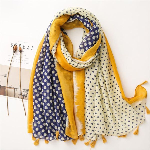 

2020 new fashion print summer women cotton scarf polka dot beach hijab shawls and wraps female foulard echarpe designer bandana, Blue;gray