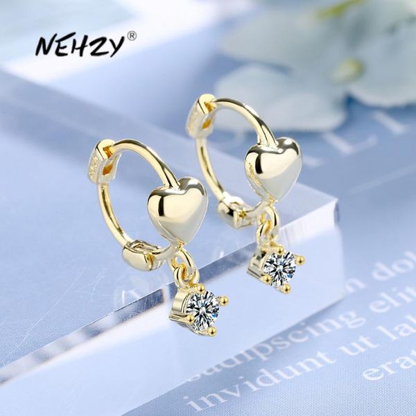 

NEHZY 925 Sterling Silver New Woman Fashion Jewelry High Quality Simple Crystal Zircon Gold Silver Heart-shaped Earrings