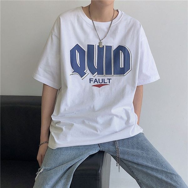 

enoeo short-sleeved men's fashion brand loose 2020 new t-shirt summer ins half-sleeved v1aqu couple versatile t-shirt harajuku style v1, Blue