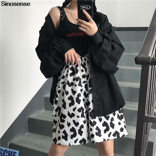 

women sports shorts 3d cow print streetwear high waist workout running shorts summer casual ins vintage wide leg biker, White;black