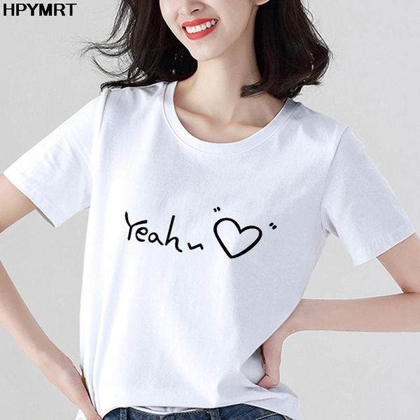 

2020 new t shirt women yeah cute print short sleeve clothes harajuku kawaii o-neck streetwear ladies summer female t-shirt, White