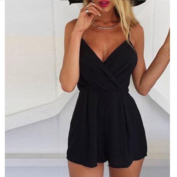 

playsuit women sleeveless bodycon black elegant jumpsuit ladies summer romper womens beach jumpsuits overall #yl, Black;white