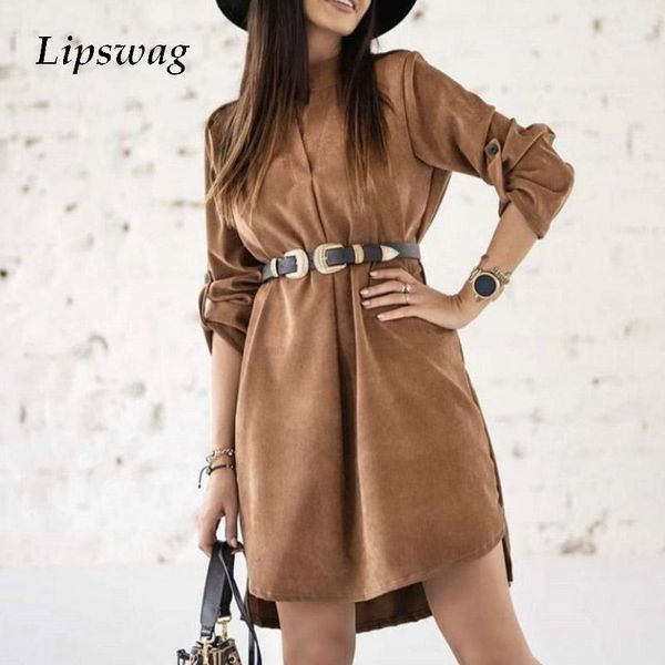 

spring v neck office lady shirt dress solid adjust long sleeve loose mini dress autumn elegant women irregular party1, Black;gray