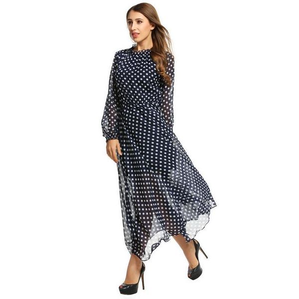 

beach skirt wave point chiffon long sleeve women's dress, Black;gray