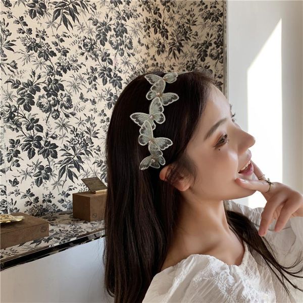 

korean pearls head hoop retro french hairband lace mesh butterfly hair hoop girls elegant hair bands hoop headband hair jewelry q jllbgr