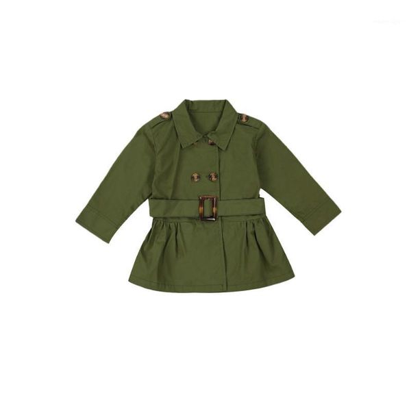 

coat 6m-5y baby girl overcoat adjustable waist belt double breasted solid color trench spring clothing1, Blue;gray