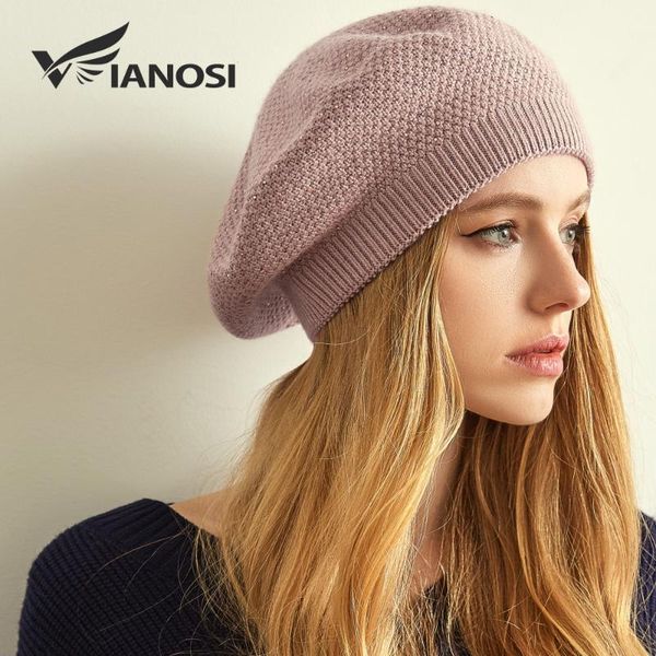 

berets vianosi women winter beret hat female angora wool knitted luxury rhinestone caps fashion solid color thick gorros, Blue;gray