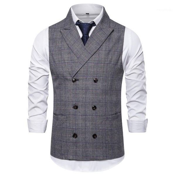 

mens suit vest new men's casual double-breasted checked waistcoat1, Black;white