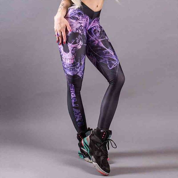 

[youre my secret] purple leggings for fitness wholesale skull printed leggins push up work-out trousers mid waist, Black