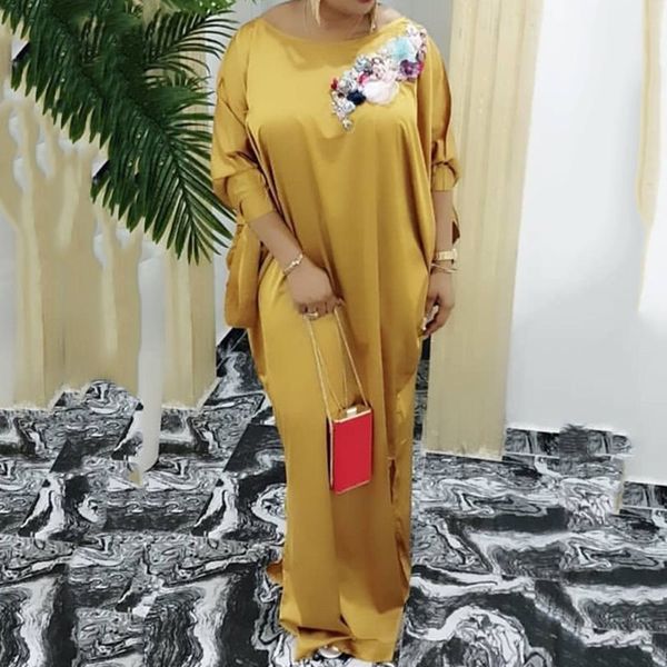 

vintage plus size african satin maxi dress bat sleeve casual retro elegant women evening party oversized long dress robe vestido lj200909, Black;gray