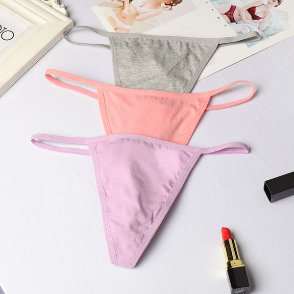 

1 pcs thin strap cotton thong lingerie solid color low waist panties breathable soft ladies briefs underwear, Black;white