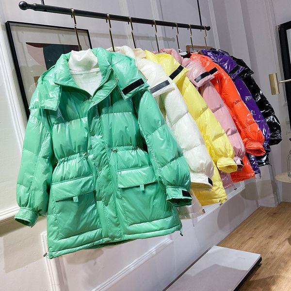 

winter women's wool thick raincoat, white duck feather bright snow coat, 2020