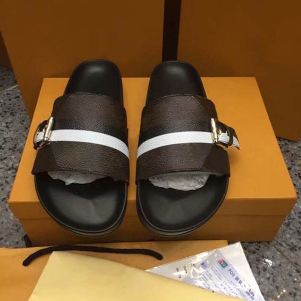 

21ss genuine leather popular style lady sandal branded womens flat sandal luxurys designers ladies slide's large size 35-41, Black