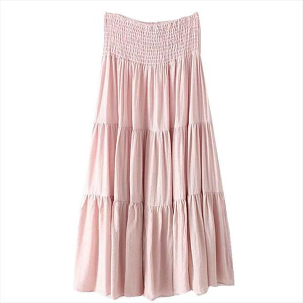 

2019 bohemian white pink long skirt holiday women elastic high waist stitching pleated swing skirts drop shipping, Black