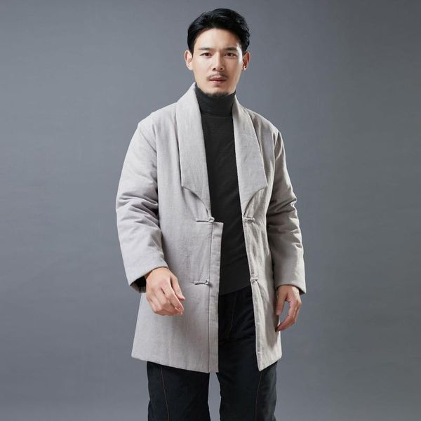 

men's down & parkas men winter cotton padded jacket male chinese style linen casual loose thicken warm coat outerwear kongfu costumes, Black