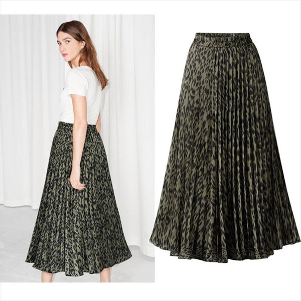 

plus size 5xl skirt women 2019 new spring autumn european style leopard print elastic high waist long pleated midi skirt faldas, Black