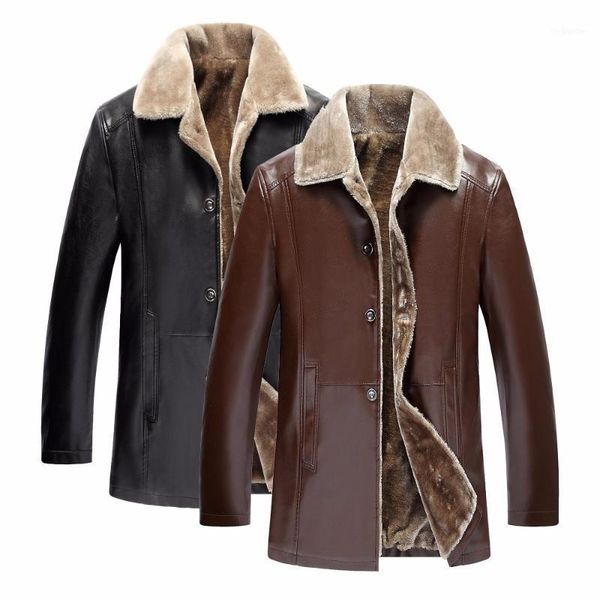 

winter fur leather jacket mens plus size 5xl suede leather jackets men faux fur thick warm long suede jacket11, Black