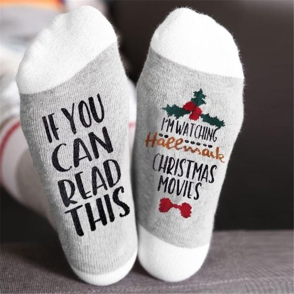 

socks & hosiery 2021 christmas if you can read this i' watching movies women men autumn winter short drop ship, Black;white