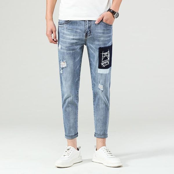 

large size men jeans casual straight slim fit blue jeans stretch denim pants trousers classic big size 26-46 hole ankle pants1