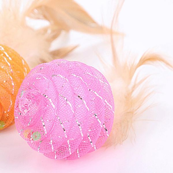 

colorful cats feather balls toy scratching cats toys play interactive chewing plastic pipe roll ball train jllchd