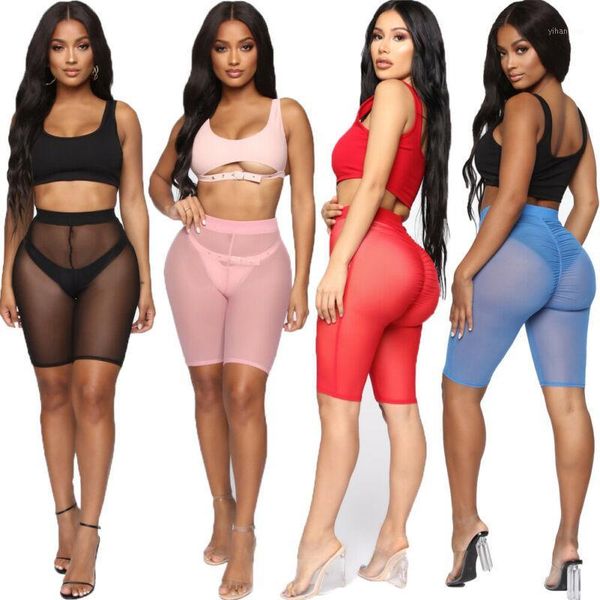 

women's summer beach mesh high waist shorts see through sheer slim skinny shorts hollow out elastic trousers 4colors1, White;black