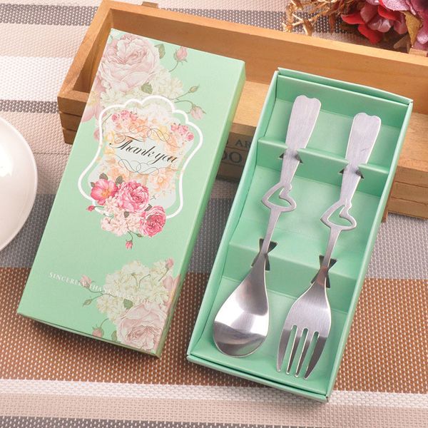 

2 pcs/set stainless steel tableware dinnerware set heart spoon and fork wedding favor gift souvenir for guest za3691