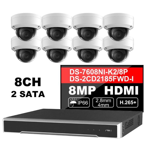 

hik original cctv system 8mp camera system 8 channel poe nvr & 8 pcs poe ip cameras dome outdoor hd video surveillance kit
