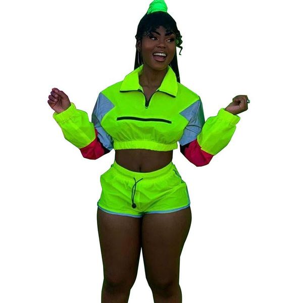 

women's tracksuit two piece set long sleeve turn-down collar crop and biker shorts casual sweat suit jogger 2 piece outfits, Gray