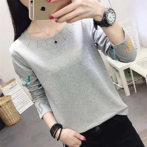 

2019 autumn round neck ins long sleeve t pity blouse easy student show solicitude for sweater tide1, White;black