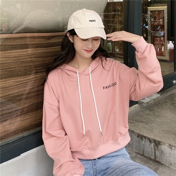 

muqcq начале осени женщин 2020 корейский короткий топ печататься hoodie свитер свитер тонкий hoodie верхней моды рыхлой и большой женской мо, Black