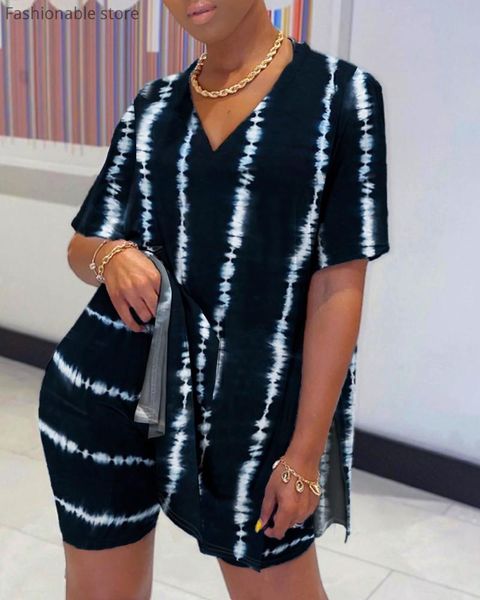 

women casual two pieces set print v-neck batwing sleeve and shorts set suits, Gray