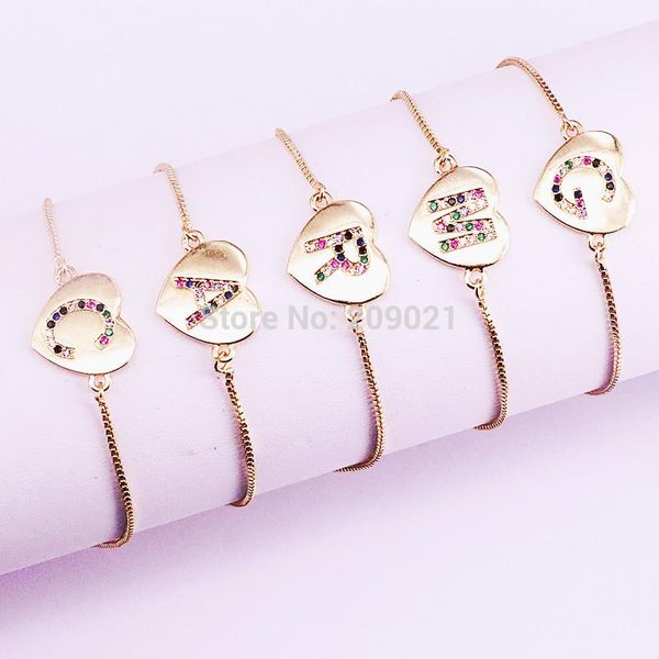

10pcs gold color micro pave multicolor cz 26 alphabet letter heart charm connector bracelets for women girl jewelry, Black
