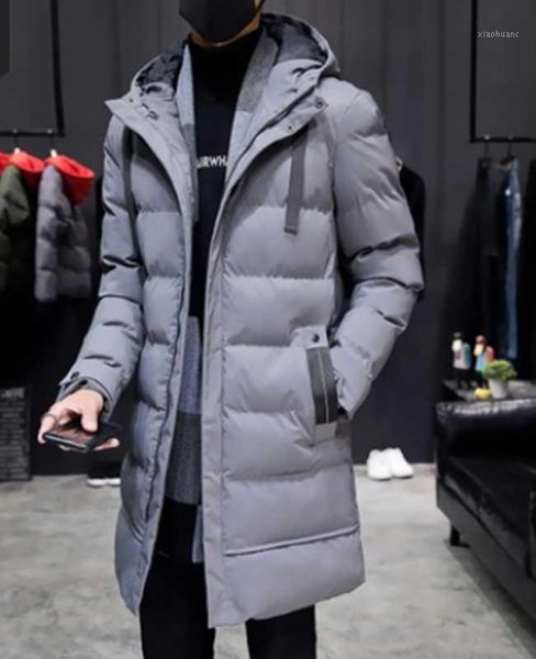 

fashionable men down jacket men's hooded medium length men's warm cotton coat thickened winter down cotton coat1, Black