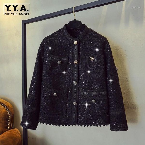 

autumn new women tweed jacket designer single breasted button jacket o neck slim fit short office ladies tassels twill coat1, Black;brown