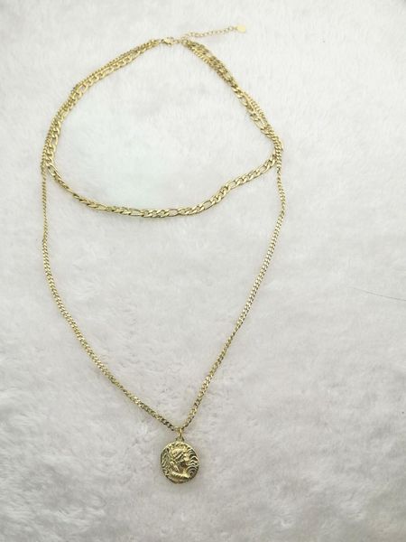 

chains necklace jewelry stainless steel goddess luxury golden color luxe fashion for women oouble chain ancient coins sell1, Silver