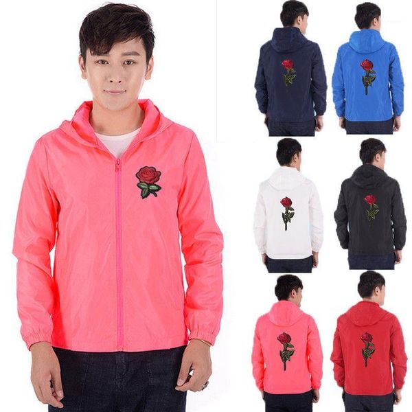 

men's rose zip pullover lightweight rose embroidery zipper jacket fashion autumn coats slim outwear1, Black;brown