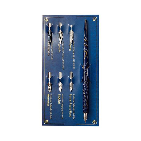 

marble wood manga calligraphy dip pen holder with 6 nibs for lettering skiching