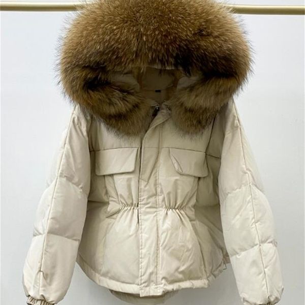 

2021 new huge natural in skin with hood winter female dwaterproof water white down jacket puffer feather women vwc1, Black