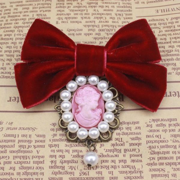

imitated pearl beauty head bow tie female brooch ribbon collar necktie cloth art brooches for women shirt collar accessories1, Gray