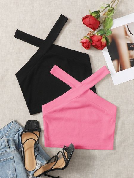 

2 pack crisscross crop halter y09q#, White