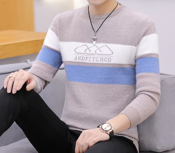 

2020 зима новый мужские свитера рождество мужской трикотаж кашемировый свитер теплый круглый воротник одежды хлопок повседневный толстые пул, White;black