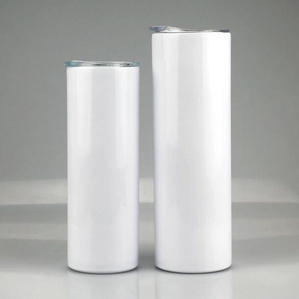 

20oz 30oz sublimation tapered skinny tumbler stainless steel blank white skinny cup with lid straw cylinder bottle sea shipping oob1959
