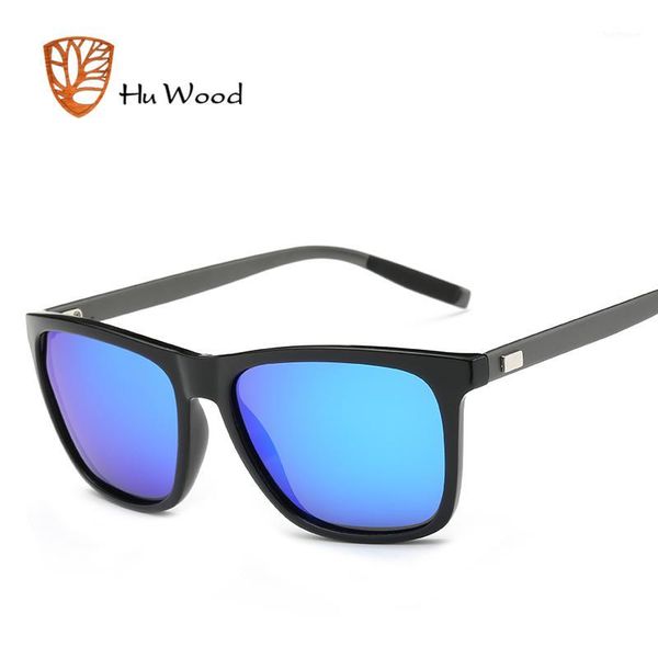 

hu wood classic sunglasses men women brand men square sport eyewear glass polarized lens male blue reflective coating gr67331, White;black