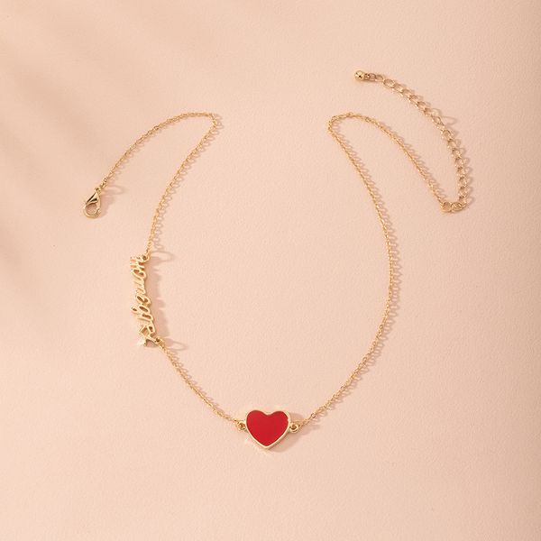 

necklace new simple heart-shaped love pendant clavicle chain womens korean style little red heart letter necklace wholesale, Silver