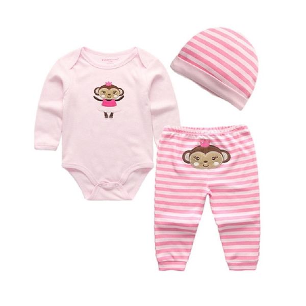 

spring newborn clothes cotton long sleeve rompers+pant+hat 3/4pcs/set pink girls boys infant animals 0-12m baby jumpsuit+sock y200320, Blue