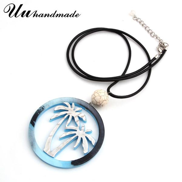 

Long leather chain round Coconut tree pendant kolye steampunk pingente bohemian Jewelry For Women feminino Collar Accessories, Silver