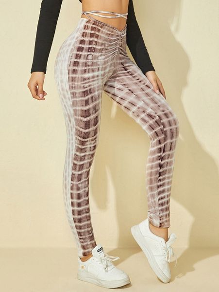 

knot back ruched tie dye leggings o3r7#, Black