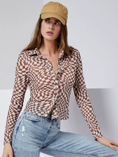 

checker mesh button placket k586#, White
