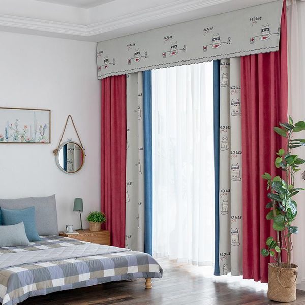 

custom curtains cartoon colorblock jacquard embroidered livingroom children bedroom blackout curtain tulle valance drape m845