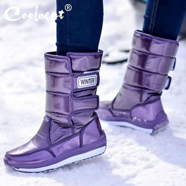 

coolcept women mid calf boots winter warm plush snow boots waterproof non-slip outdoor leisure women footwear size 36-40, Black